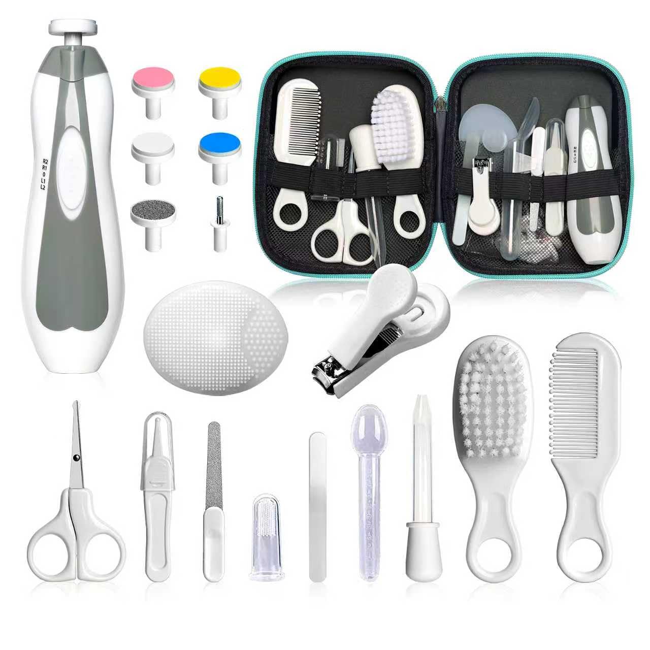 Baby Grooming Kit - 19 in 1 Nursery Essentials Baby Registry Shower Gift for Newborns, Infants, Toddlers, Boys, Girls Kids-Safety Baby Comb, Brush, Finger Toothbrush, Nail Clippers, Scissors(Grey White) 🍁 All In One Marketplace Canada