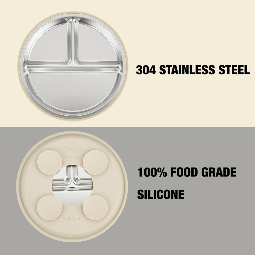 PandaEar 3 Pack Stainless Steel Baby Plates with Suction, Divided Toddler Plate for Baby Led Weaning Supplies, Non-Slip Suction Plates Baby Feeding Set, Dishwasher Safe (Blue/Green/Brown) 🍁 All In One Marketplace Canada