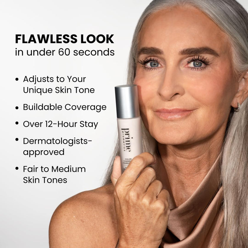 Prime Prometics Color Changing Foundation for Mature Women – Instantly Adapts to Your Skin Tone – Buildable Light-to-Medium Coverage – 12-Hour Wear – Natural Dewy Finish – Hypoallergenic 🍁 All In One Marketplace Canada