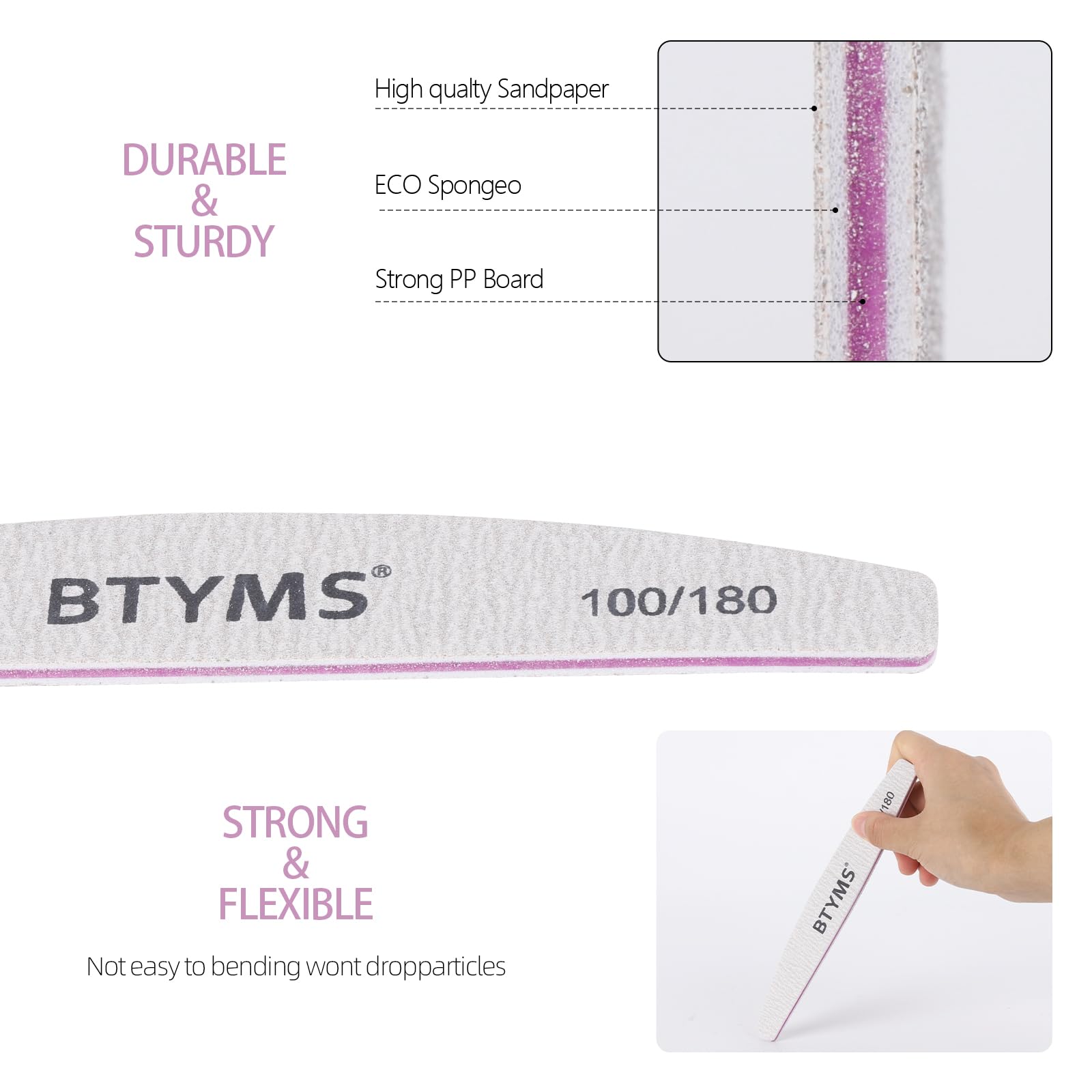 BTYMS 25 Pcs Nail Files 100/180 Grit Double Sided Emery Boards Coarse and Medium Nail File for Acrylic Nails and Natural Nails 🍁 All In One Marketplace Canada