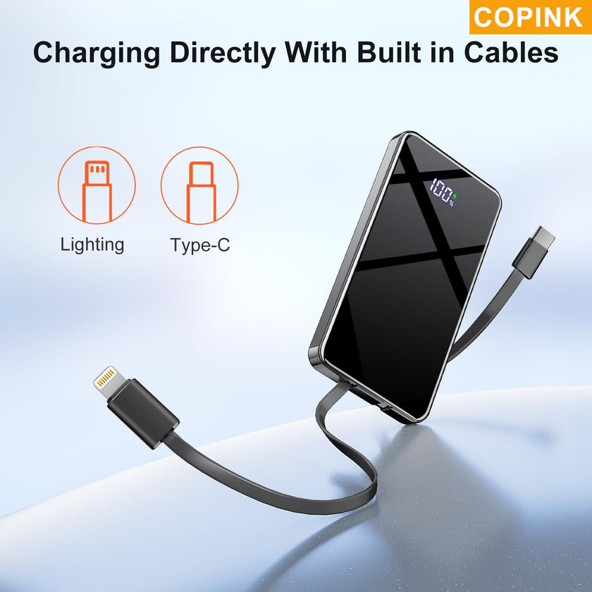 COPINK Power Bank with Built in Cables, 25000mAh Fast Charging Portable Charger,5 Output 2 Input LED Display Slim External Battery Pack for iPhone, Samsung, Android Phones, Tablets 🍁 All In One Marketplace Canada