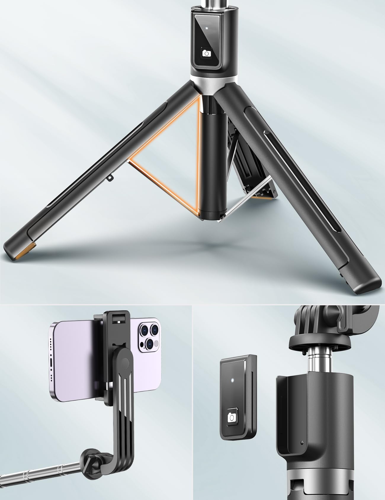 ANXRE Selfie Stick Tripod with Fill Light and Stable Base, Extendable Phone Tripod with Detachable Wireless Remote, 50