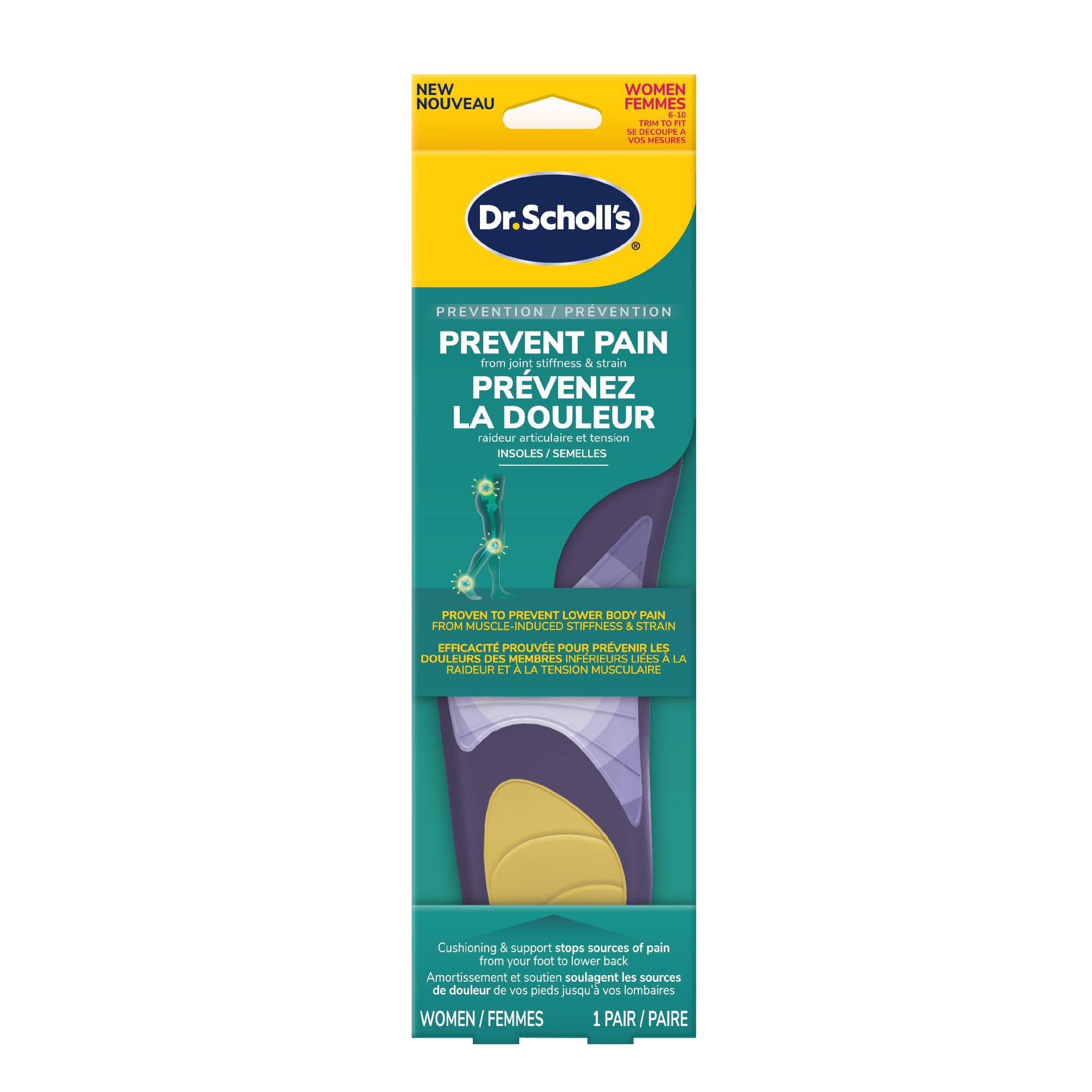 Dr. Scholl's Prevent Pain Protective Insoles, Protect Against Foot, Knee, Lower Back Pain, Promote Foot Health & Wellness, Trim to Fit Insert, Women Shoe Size 8-14, 1 Pair 🍁 All In One Marketplace Canada