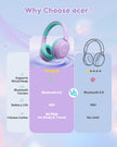 acer Kids Bluetooth Headphones, 85/94dB Volume Limiter, Foldable Wireless Over-Ear Headphones for iPad, Travel, 60H Playtime, Bluetooth 6.0, Built-in Mic, Purple Green, OHR668 🍁 All In One Marketplace Canada