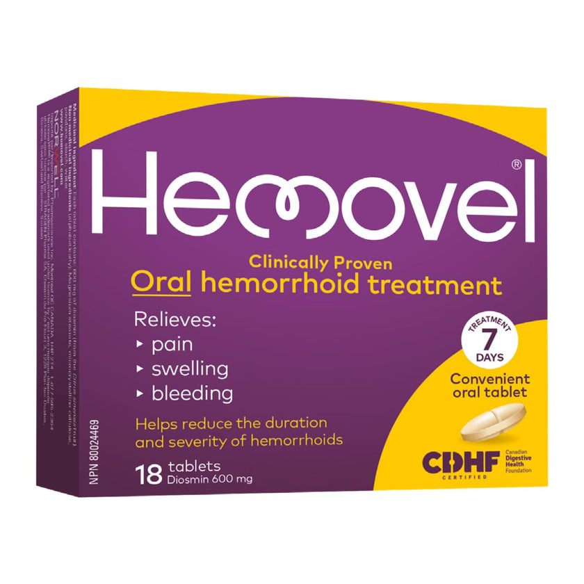 Hemovel Hemorrhoidal Oral Treatment - Clinically Proven, effective and convenient way to treat internal and external hemorrhoids and relieve pain, swelling and bleeding - 18 Tablets 🍁 All In One Marketplace Canada