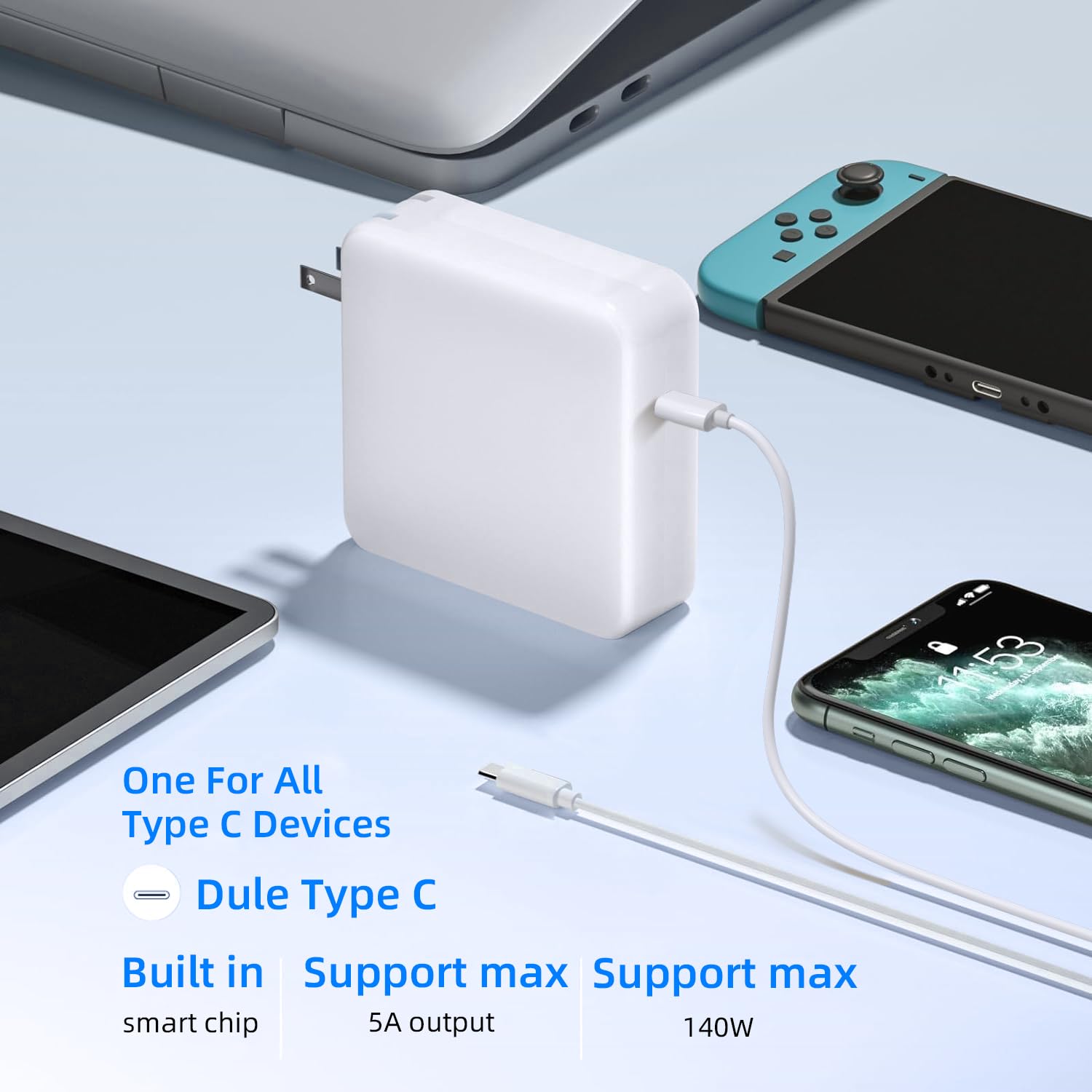 Tearplex 140W C to C Super Fast Charger,Compatible with MacBook Pro 16, 15, 14, 13 Inch, MacBook Air 13 Inch, iPad Pro 2021/2020/2019/2018, Lenovo and All Type C Devices White 🍁 All In One Marketplace Canada