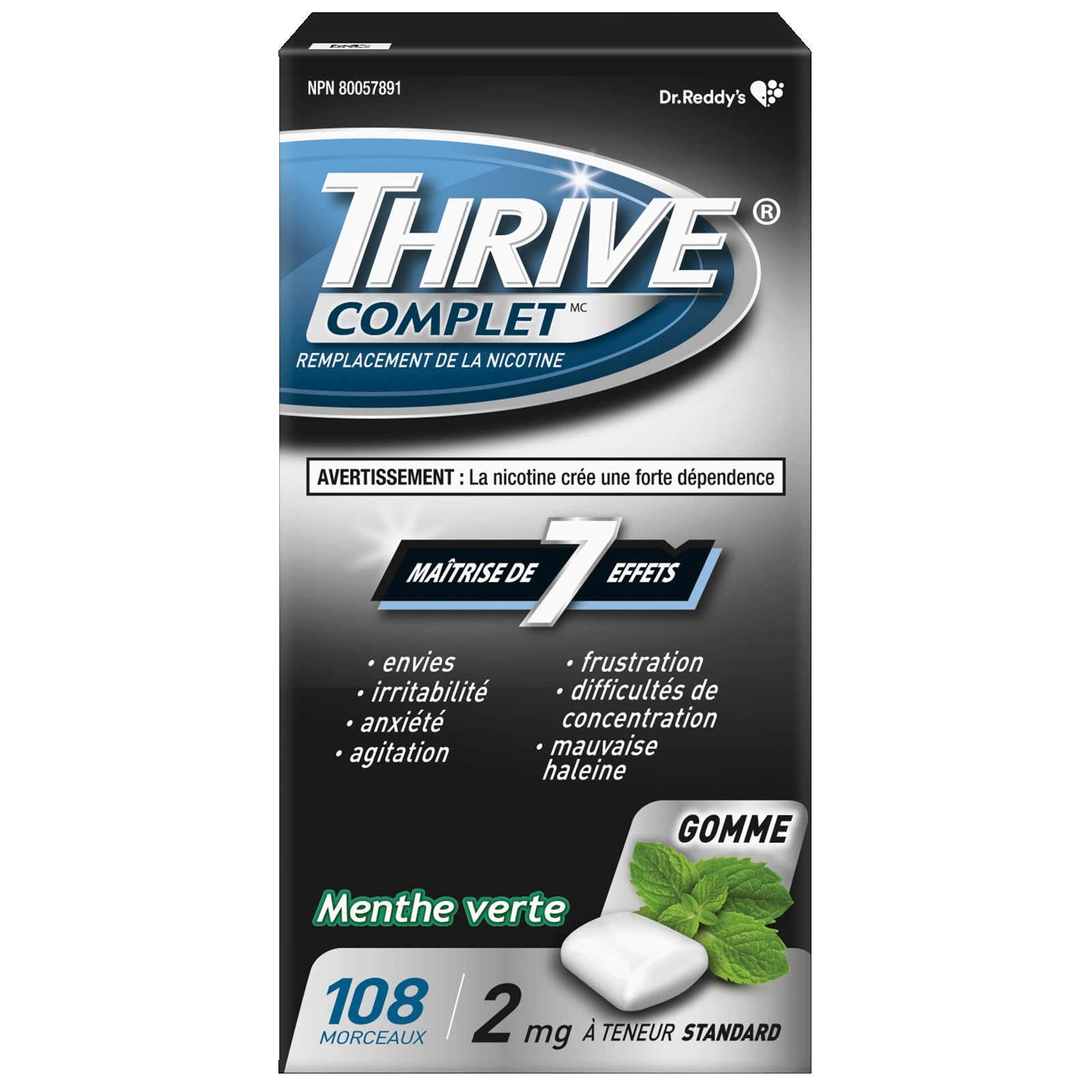 Thrive Complete Nicotine Replacement Gum, 2mg Regular Strength, Spearmint, 108 Count 🍁 All In One Marketplace Canada