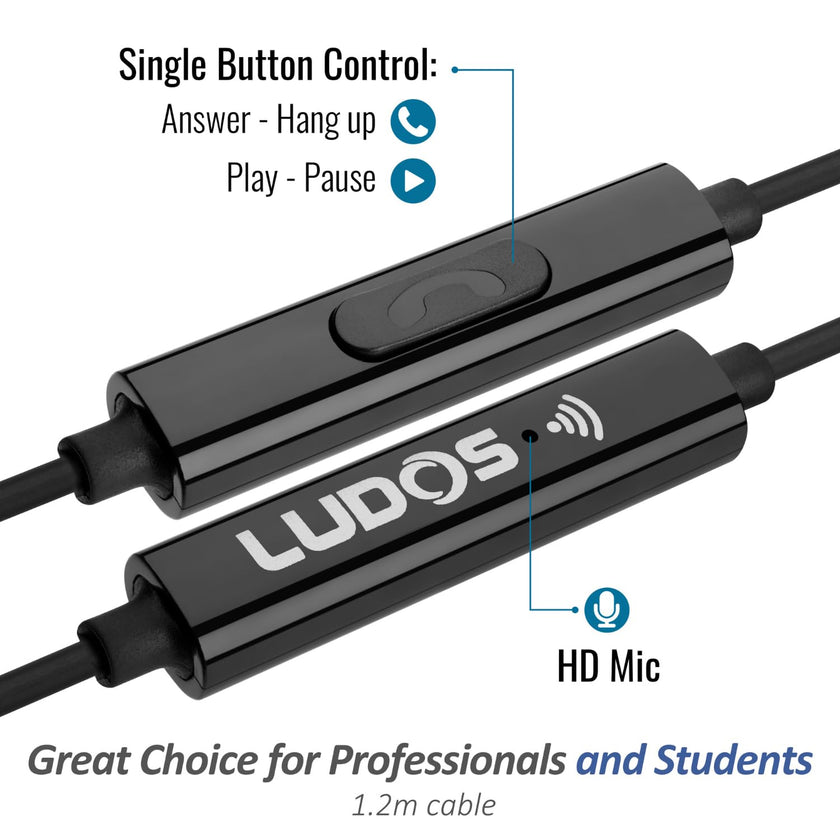 LUDOS OMNITONE Wired Earbuds in-Ear Headphones, Earphones with Microphone, 5 Years Warranty, Noise Isolation Corded for 3.5mm Jack Ear Buds for iPhone, iPad, Samsung, Computer, Laptop, Gaming, Sports 🍁 All In One Marketplace Canada