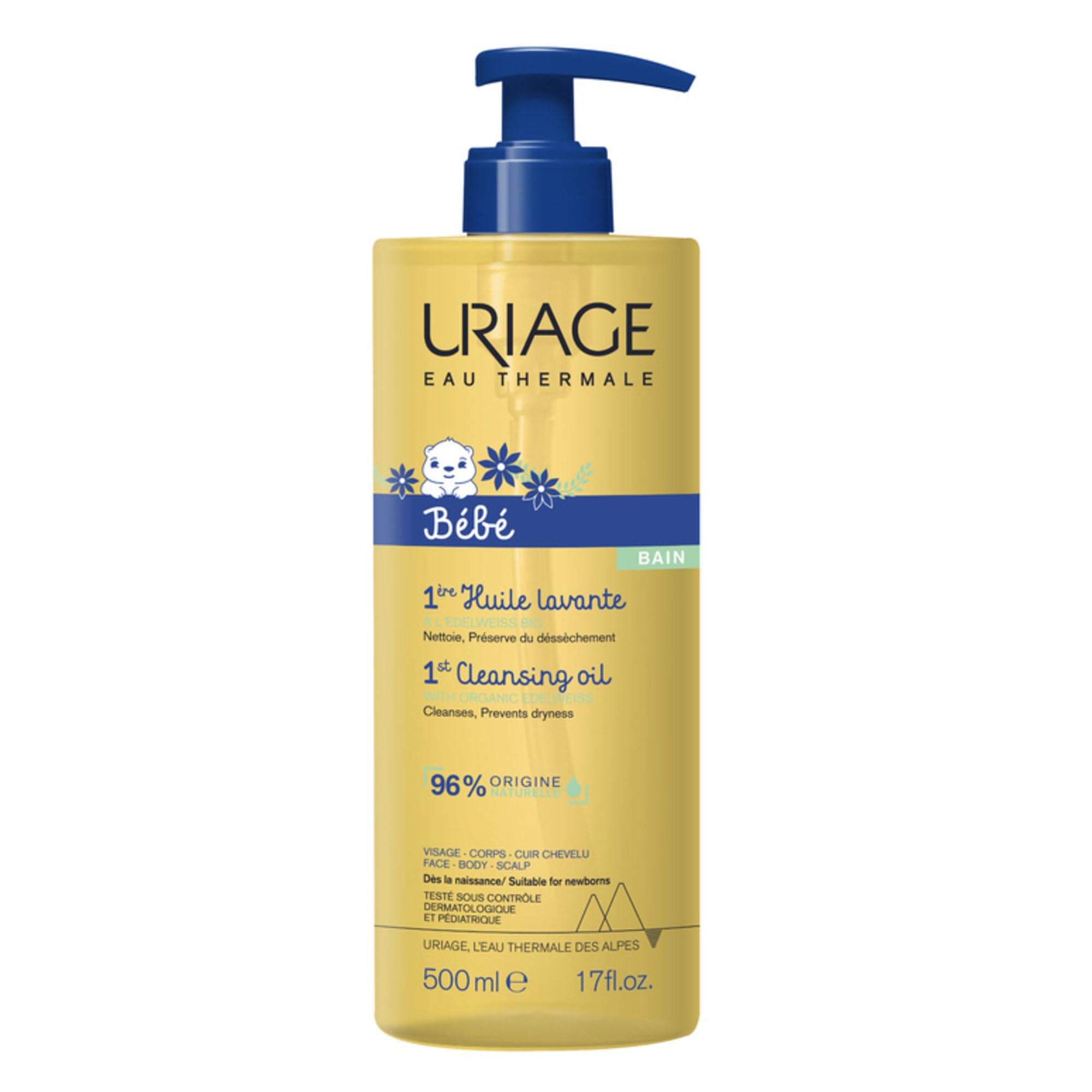 URIAGE Bébé - 1st Cleansing Oil – Gentle Soap-Free Cleansing & Nourishing Bath Oil with Uriage Thermal Water & Organic Edelweiss for Newborns, Infants & Sensitive Skin - 500ml 🍁 All In One Marketplace Canada