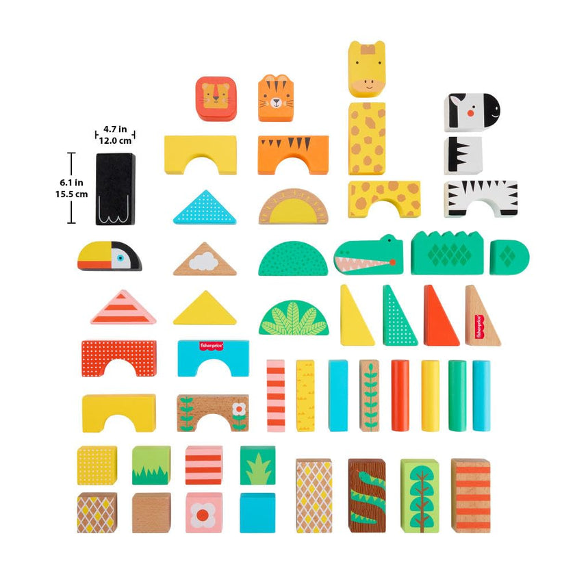 Fisher-Price Wood Toddler Toy Jungle Blocks, 50-Piece Wooden Animal Building Set for Preschool Pretend Play Kids Ages 2+ Years 🍁 All In One Marketplace Canada