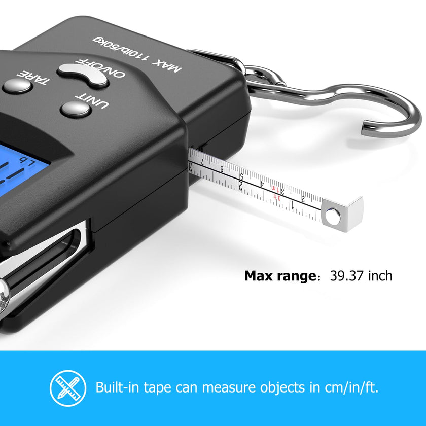 Fish Scale, Dr.meter 110lb/50kg Backlit LCD Display Digital Scale with Built-in Measuring Tape - Electronic Fishing Postal Hanging Hook Scale with 2 AAA Batteries, Pocket Size, Fishing Gifts for Man 🍁 All In One Marketplace Canada