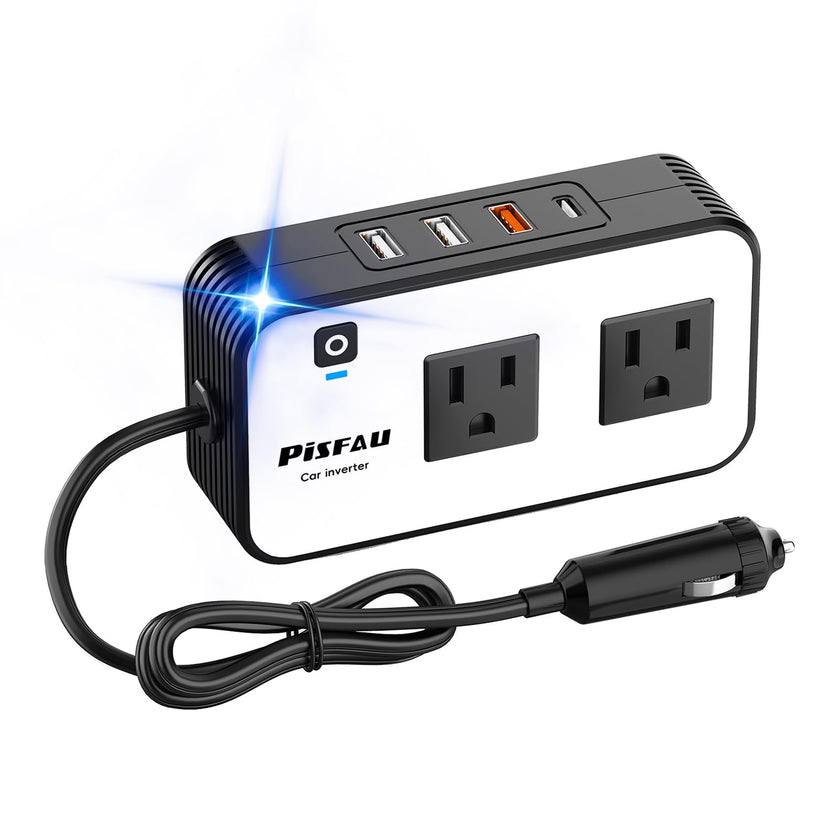 PiSFAU 200W Car Power Inverter, DC 12V to 110V AC Car Plug Adapter Outlet with 4 USB Fast Charging Port, Car Charger Cigarette Lighter Adapter for Laptop 🍁 All In One Marketplace Canada