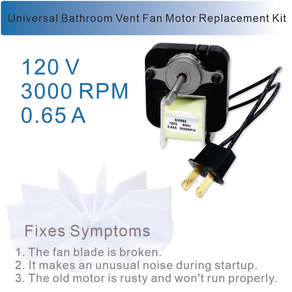SM550, Universal Bathroom Vent Fan Motor Replacement Kit, 50 CFM, Compatible with Bay Motors, Sears 569, Uppco, Ventorola E498-1, Dayton, Nutone Broan and Many Other Units (1 Pack 🍁 All In One Marketplace Canada
