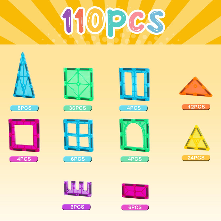 Magnetic Tiles, 110PCS Magnet Building Set, Magnetic Building Blocks,Construction STEM Toys for Kids, Gift for Boys Girls 🍁 All In One Marketplace Canada