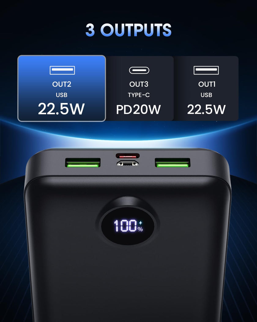 Power Bank Fast Charging 50000mAh 22.5W Portable Charger USB C Quick Charge with 3 Outputs & 2 Inputs LED Display Huge Capacity External Battery Pack for iPhone, Samsung, iPad etc 🍁 All In One Marketplace Canada