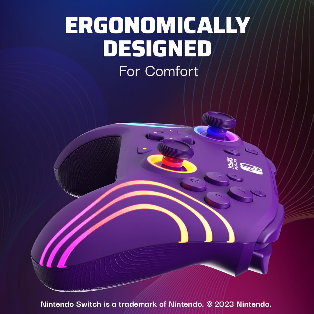 PDP Afterglow Wave Wireless RGB Gaming Controller - Nintendo Switch/Switch Lite/Switch - OLED Model, Nintendo Switch 2, LED Lighting, Rechargeable Battery - Purple 🍁 All In One Marketplace Canada