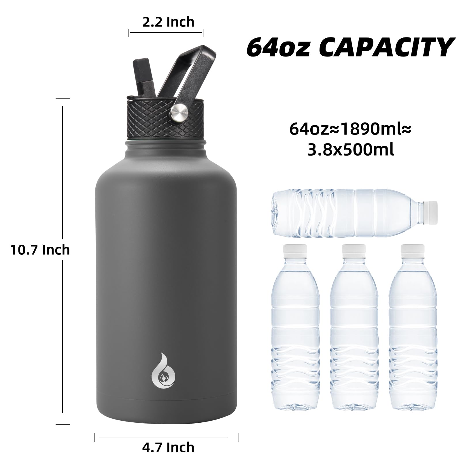 BJPKPK 64oz Insulated Water Bottle, Half Gallon Water Jug with Straw Lid 🍁 All In One Marketplace Canada