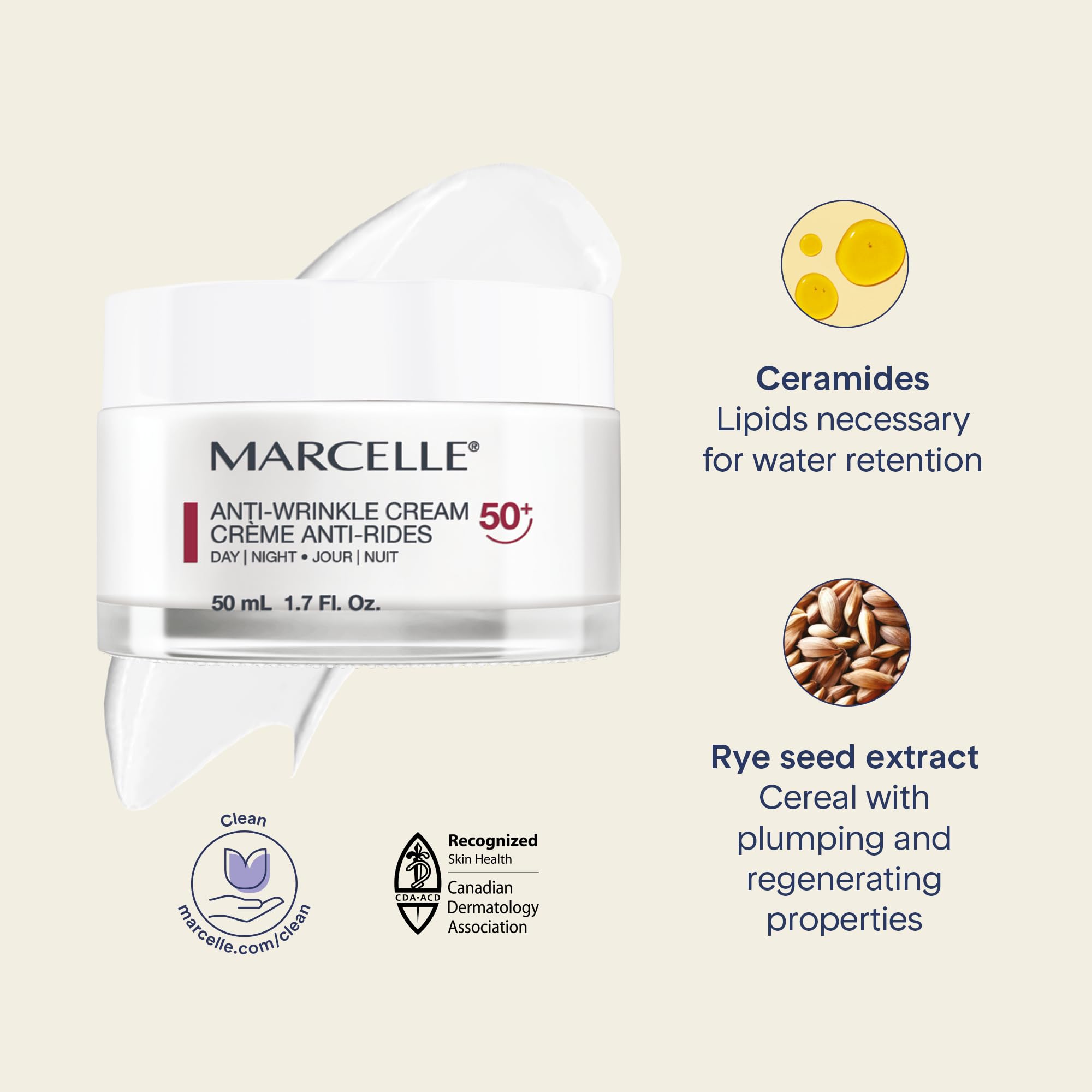 Marcelle Anti-Wrinkle Cream 50+, Day & Night, Anti-Aging Cream, Reduces Fine Lines & Wrinkles, 24H Hydration, Fragrance-Free, Hypoallergenic, Cruelty-Free, 50 mL 🍁 All In One Marketplace Canada