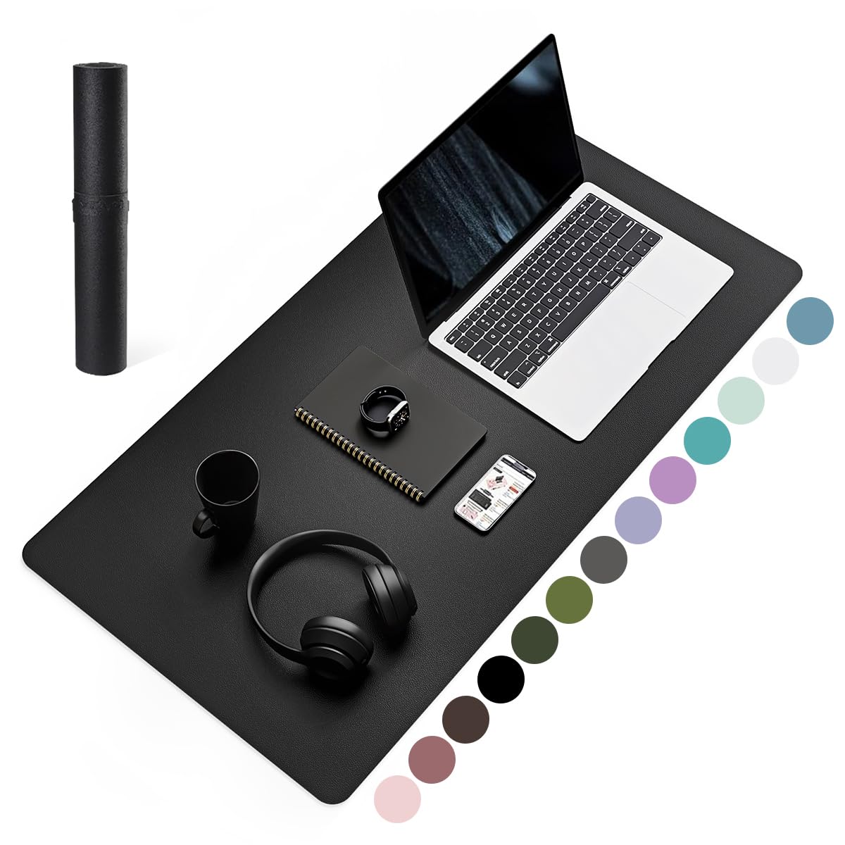 Non-Slip Desk Pad,Mouse Pad,Waterproof PVC Leather Desk Table Protector,Ultra Thin Large Desk Blotter, Easy Clean Laptop Desk Writing Mat for Office Work/Home/Decor(Black, 31.5