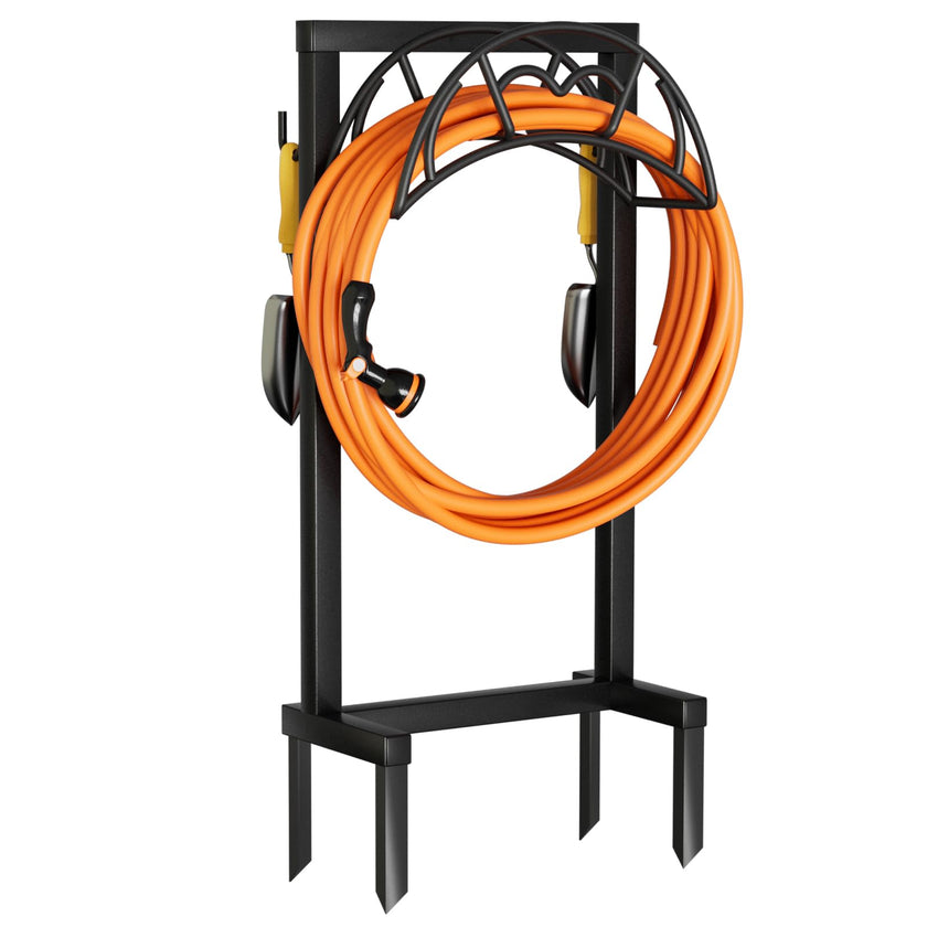 Garden Hose Holder, Freestanding Heavy Duty Water Hose Holder for Outside, Upgraded Metal Hose Stand with 150-Foot Capacity, Detachable Garden Hose Storage Hose Reel Rack, Black 🍁 All In One Marketplace Canada