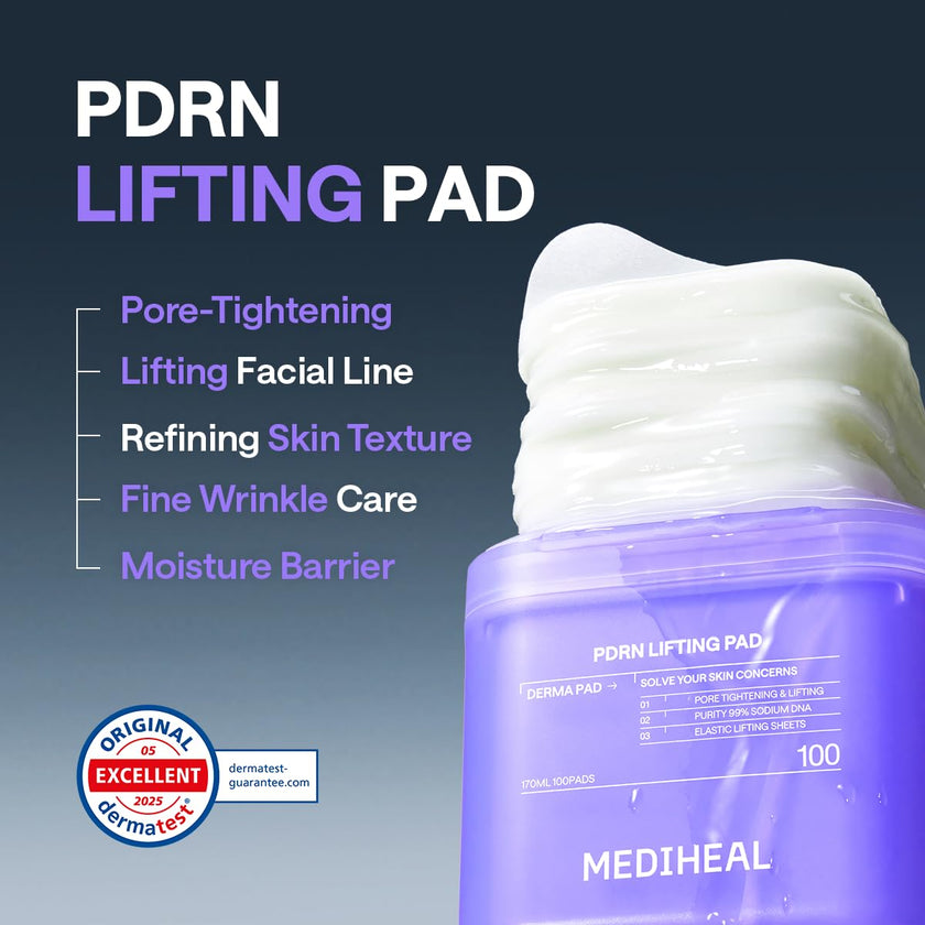 MEDIHEAL PDRN Lifting Toner Pads – Pore Tightening with Plant-Based PDRN, Peptide, Glutathione & PHA, Pore Care, Firming & Wrinkle Care, Stretchy Lifting Fabric, Korean Skin Care, 100 Pads 🍁 All In One Marketplace Canada