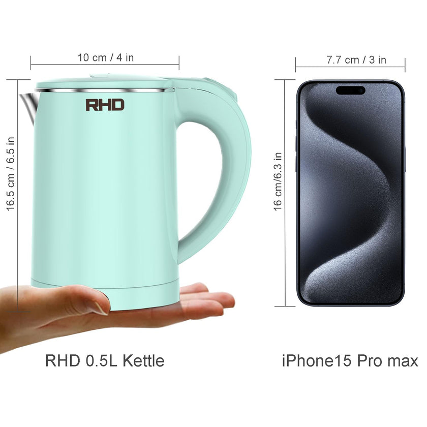 RHD 0.5L Small Portable Electric Kettles for Boiling Water, 304 Stainless Steel Hot Water Dispensers, Fast Boil Teapot, Auto Shut-Off, Perfect For Dorm RV Travel Coffee Tea, Green 🍁 All In One Marketplace Canada