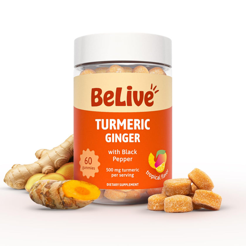 BeLive Turmeric Curcumin with Black Pepper & Ginger - 60 Gummies I Turmeric and Ginger Supplement for Immune Support, Healthy Skin, and Mobility - Tropical Flavor 🍁 All In One Marketplace Canada