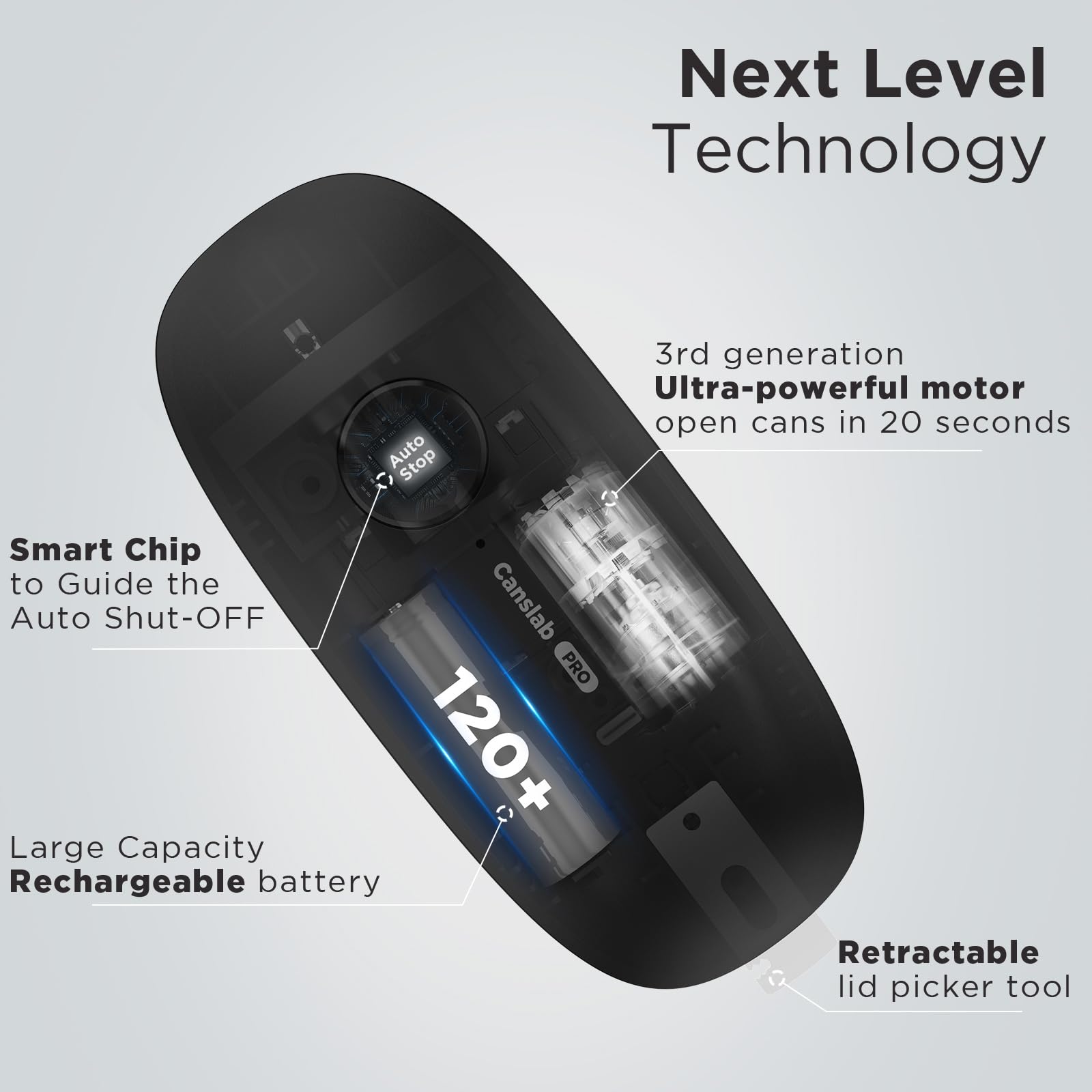 Canslab Ultrablade PRO- Auto Stop Rechargeable Electric Can Opener for Seniors with Arthritis- Battery Automatic Can Opener for Any Size Can - Smooth Edge, Food Safe, Easy Handsfree One Touch, Black 🍁 All In One Marketplace Canada