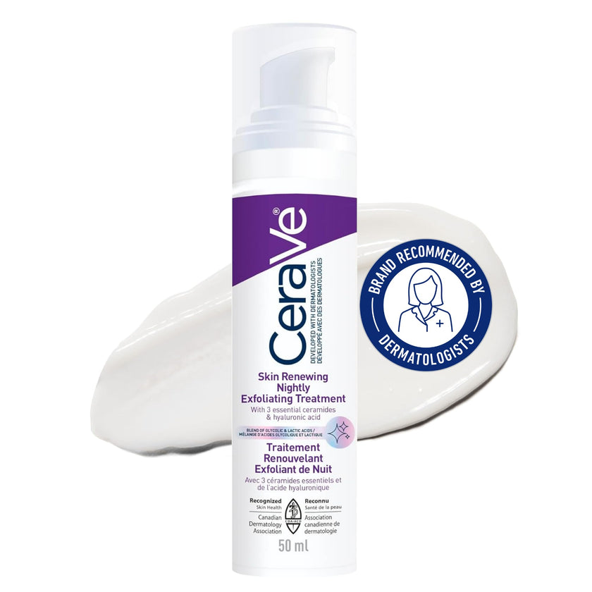CeraVe Skin Renewing Nightly Exfoliating Treatment for Healthy Aging, Fine Lines, Wrinkles, Dullness and Pores. Face Serum with Glycolic Acid, Hyaluronic Acid & Ceramides, Fragrance-Free, 50ml 🍁 All In One Marketplace Canada