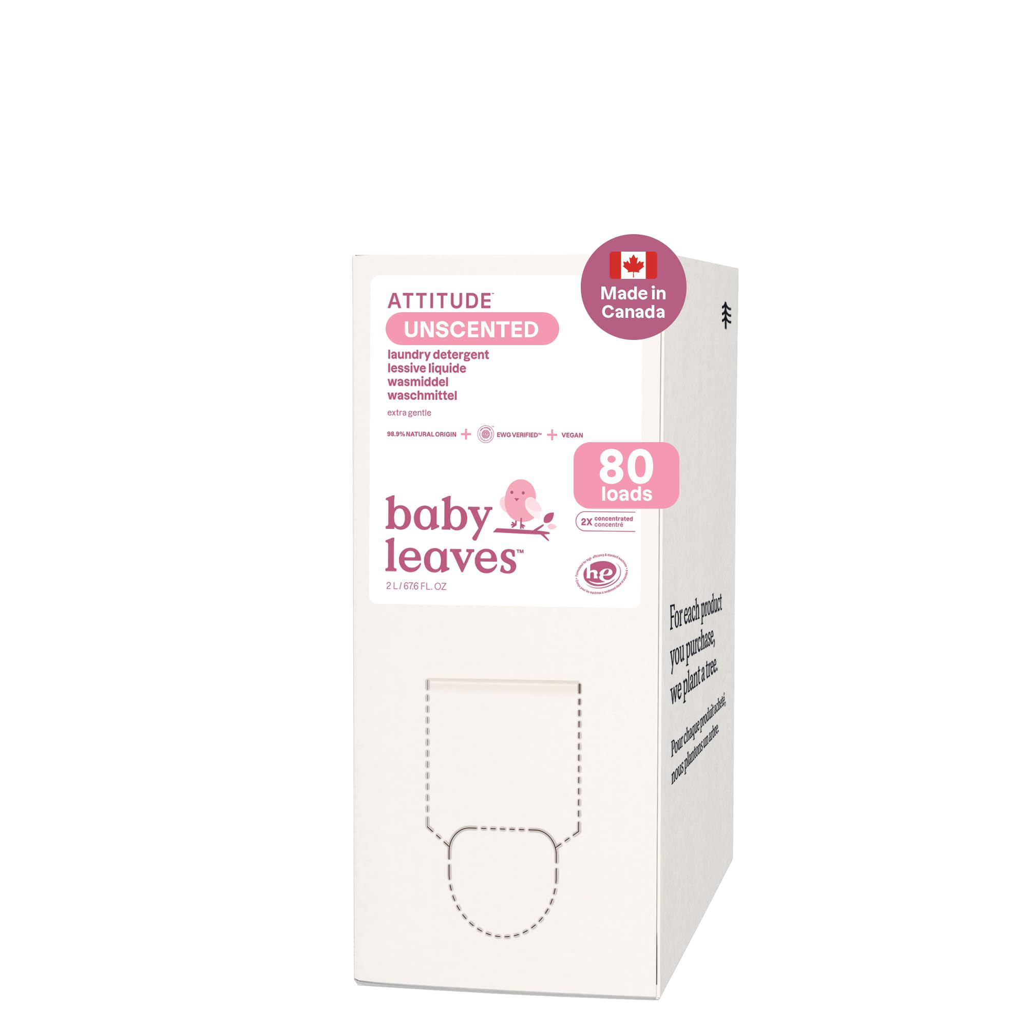 ATTITUDE Baby Laundry Detergent Refill, Unscented HE Compatible Liquid, Extra Gentle, Concentrated, EWG Verified, Dermatologist Tested, Vegan, 80 Loads, 2 Liters 🍁 All In One Marketplace Canada