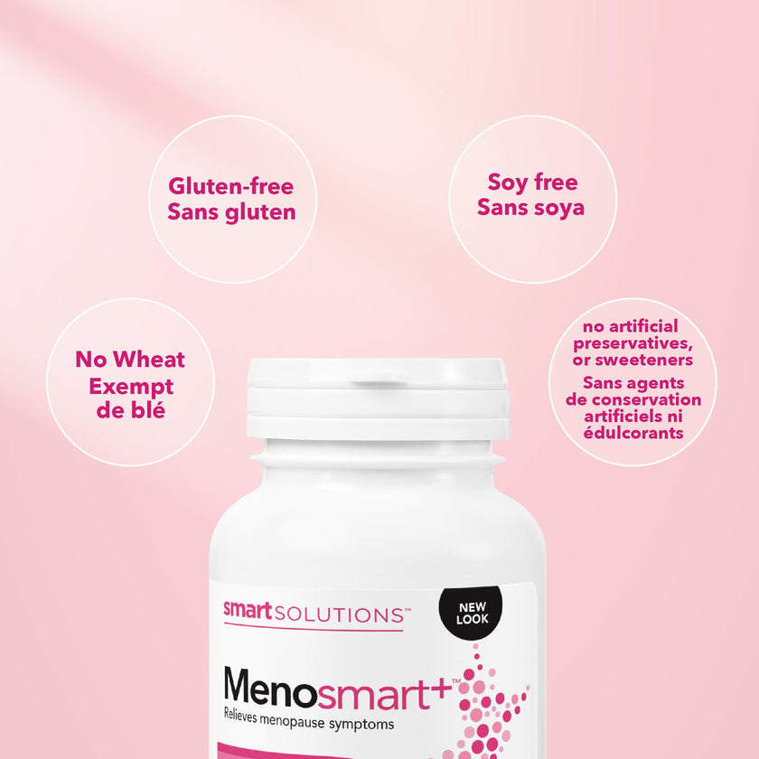 Smart Solutions Menosmart+ Vegetarian Capsules, Reduces Hot Flashes and Night Sweats, Promotes a Calm Mood, and Relieves Menopause Symptoms. With Sage, Black Cohosh, and Chasteberry, Gluten-Free, 120 Count 🍁 All In One Marketplace Canada