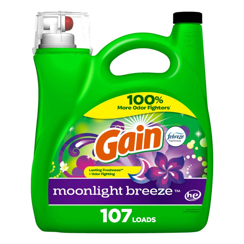 Gain Liquid Laundry Detergent, Moonlight Breeze Scent, Freshness + Odour Fighting, Laundry Detergent Liquid Soap, 107 loads, 4.5L 🍁 All In One Marketplace Canada