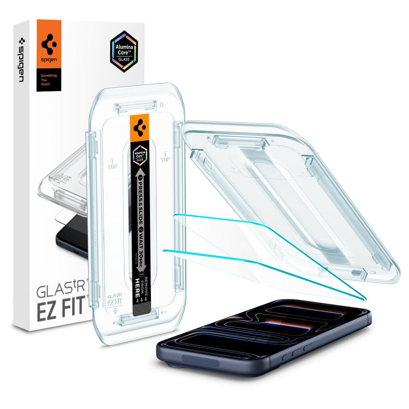 Spigen AluminaCore Tempered Glass Screen Protector [Glas.tR EZ Fit] designed for iPhone 17 Pro | iPhone 17 | iPhone 16 Pro [2 Pack] 9H+ Hardness, Aluminum-Enhanced Durability 🍁 All In One Marketplace Canada