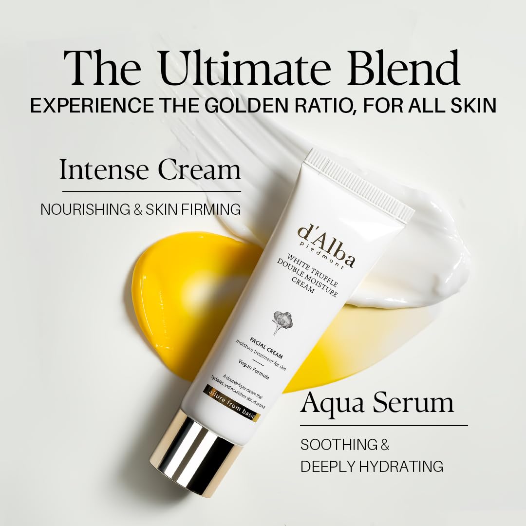 d'alba Piedmont White Truffle Double Moisture Cream, 2-in-1 Face Moisturizer, Vegan Skincare, Vegan Collegen, Skin Firming and Tightening, Dual Formula in ONE tube, Korean Skincare 🍁 All In One Marketplace Canada