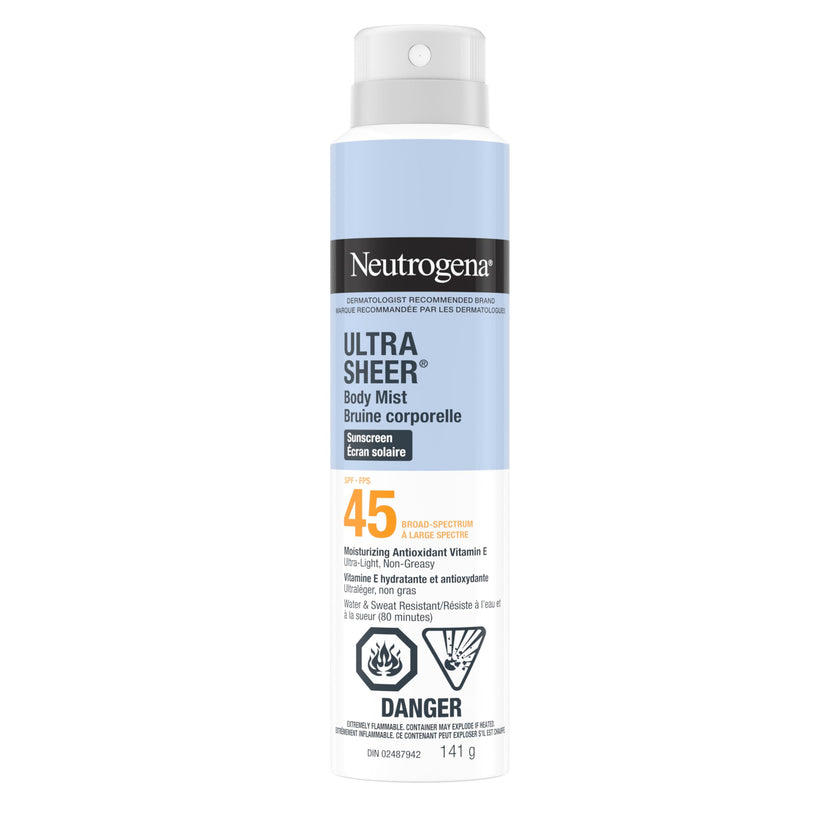 Neutrogena Ultra Sheer Body Mist Sunscreen Spray SPF 45 for UVA/UVB Broad Spectrum Sun Protection, Lightweight, Water-Resistant, Oil-Free & Non-Comedogenic, Oxybenzone-free, 141g 🍁 All In One Marketplace Canada