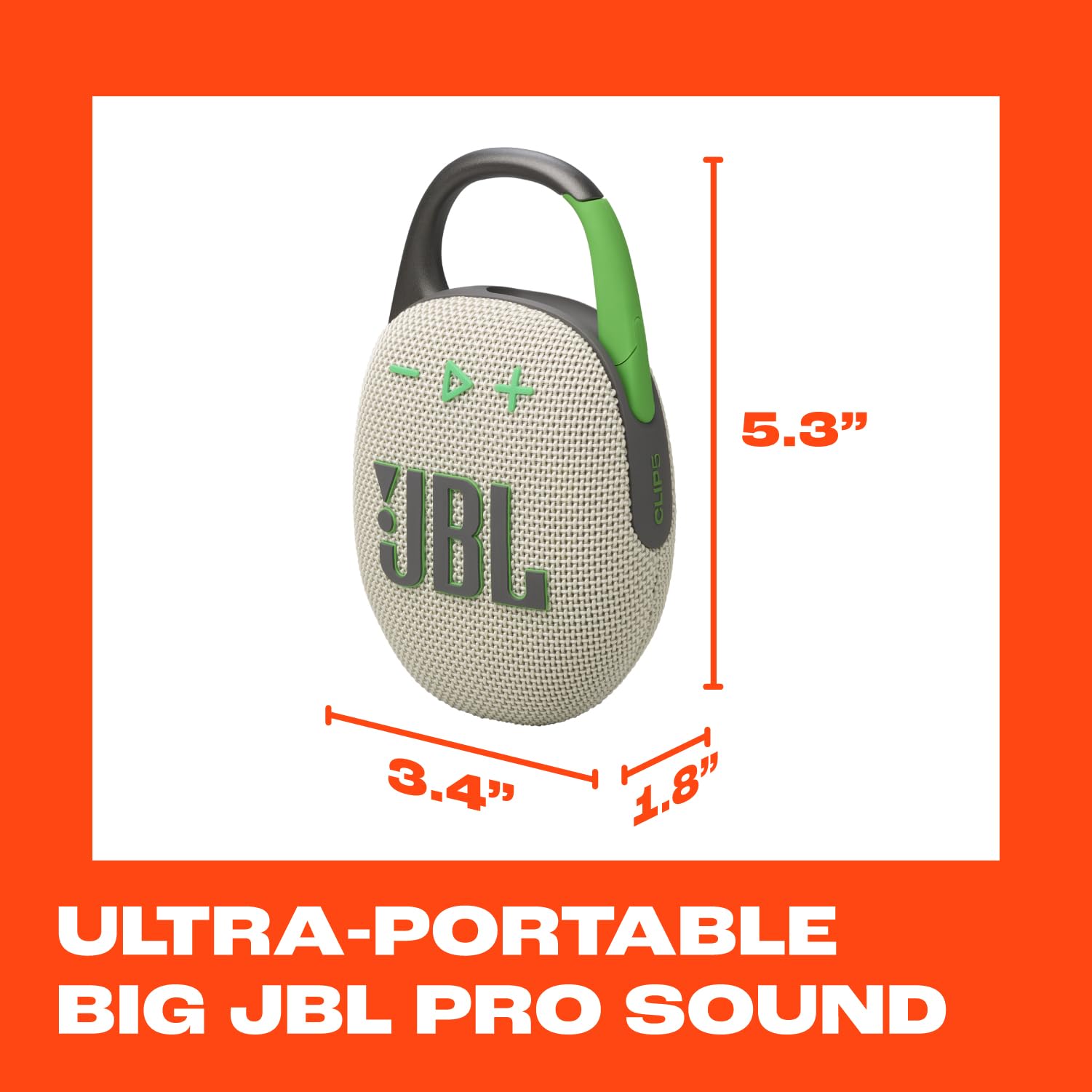 JBL Clip 5 - Ultra-Portable, Waterproof & Dustproof Bluetooth Speaker, Big Pro Sound with Punchy bass, Integrated Carabiner, Up to 12 Hours of Play, Made in Part with Recycled Materials (Sand) 🍁 All In One Marketplace Canada
