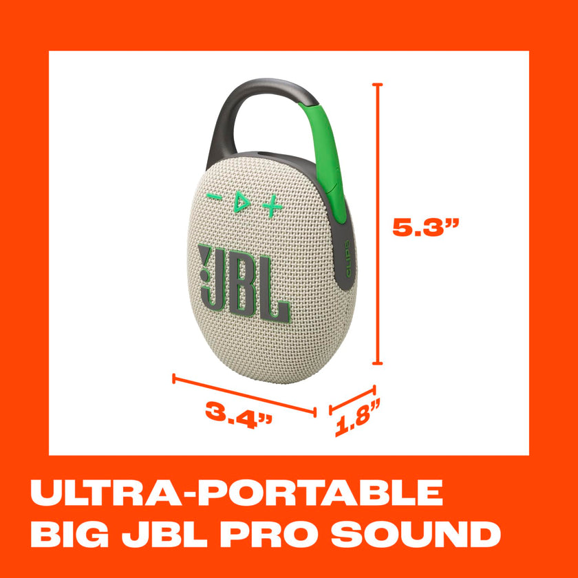 JBL Clip 5 - Ultra-Portable, Waterproof & Dustproof Bluetooth Speaker, Big Pro Sound with Punchy bass, Integrated Carabiner, Up to 12 Hours of Play, Made in Part with Recycled Materials (Sand) 🍁 All In One Marketplace Canada