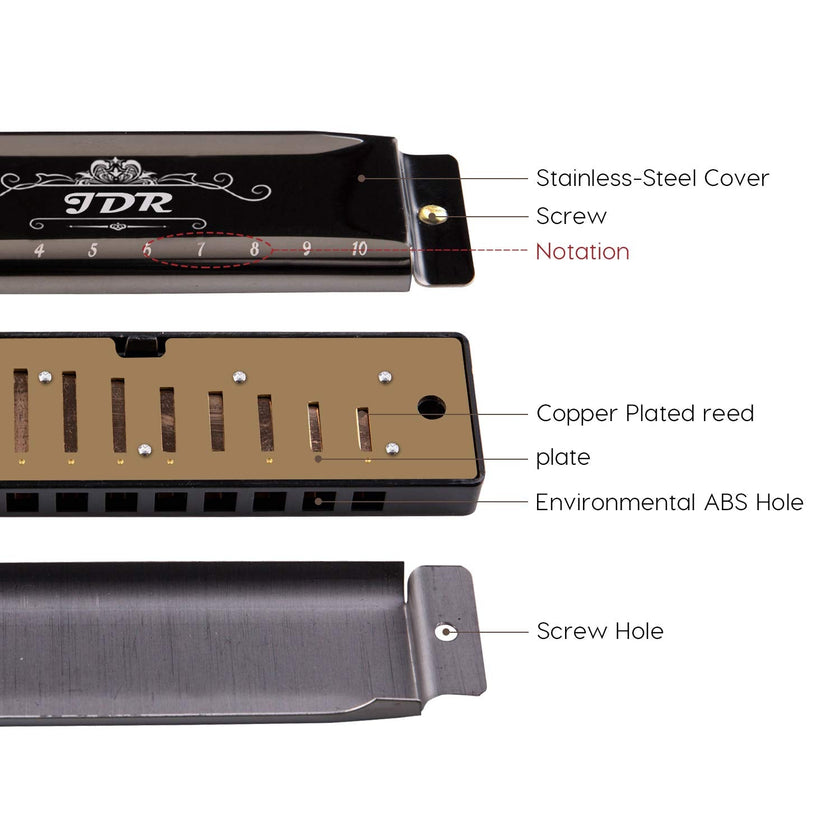 JDR Harmonica C, Blues armonica Key of C 10 Hole 20 Tone with Case Mouth Organ Standard Diatonic for Kids Beginner Adults Professional Player Teacher Parents Students Black New Year Gift 🍁 All In One Marketplace Canada