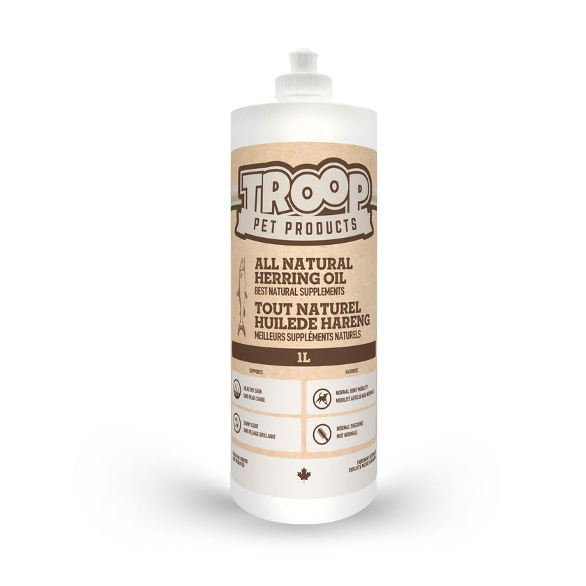 Troop Pet Products, Canadian Herring Oil, Natural Omega 3 Supplement for Improved Stamina, Immune System, Decreased Shedding, (1000ml) 🍁 All In One Marketplace Canada