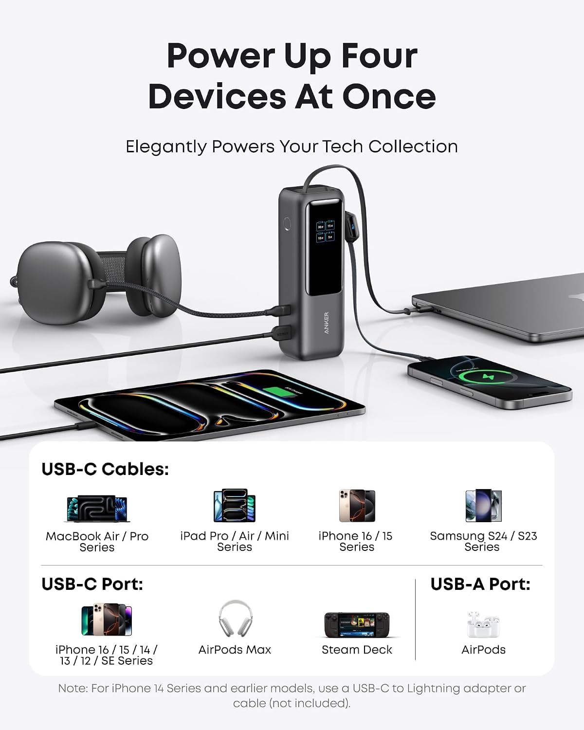 Anker Laptop Power Bank, 25,000mAh Portable Charger with Triple 100W USB-C Ports, Built-in Retractable Cables, Flight-Approved for Travel, iPhone 17/16 Series, MacBook, Samsung, and More 🍁 All In One Marketplace Canada