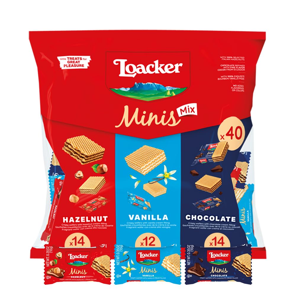 Loacker Minis Variety Pack | Assorted Crispy Wafer Cookies - Hazelnut, Chocolate, and Vanilla Cream Filling | 30% Less Sugar | Non-GMO | Sustainably Sourced Ingredients | 10g/0.35oz – 40 Count, Individually Wrapped 🍁 All In One Marketplace Canada