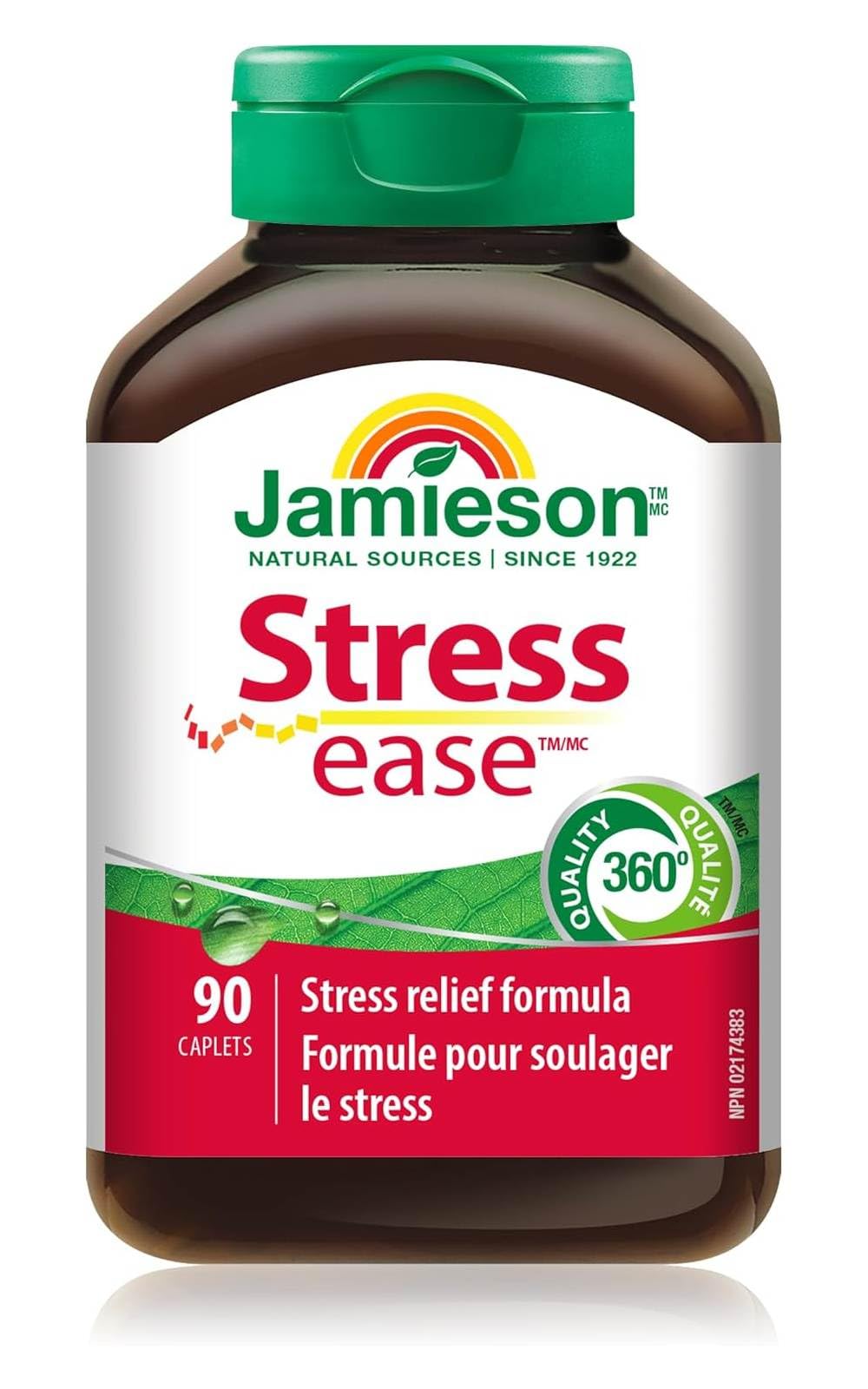 Jamieson Stressease Vitamin B Complex with Vitamin C, Magnesium, Calcium, and Zinc, Packed with 13 Essential Nutrients, Stress Relief Formula, Supports Energy Production, Metabolism, and Immune Support. Vegetarian, Gluten-Free, 90 Caplets, Proudly Canadia
