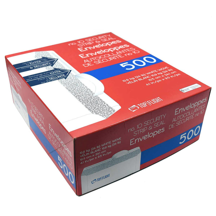 Top Flight PSTF10NWT #10 Envelopes, Strip & Seal, Security Tinted, White Paper, 24 lb, 500 Count 🍁 All In One Marketplace Canada