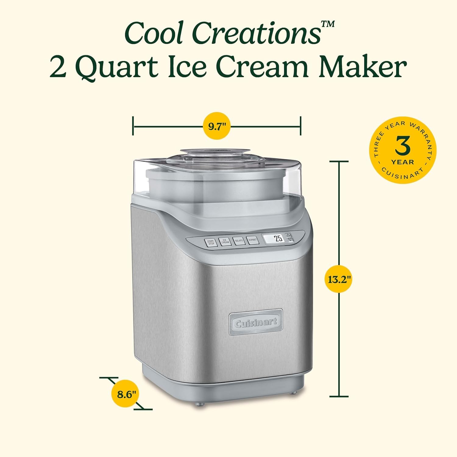 Cuisinart Ice Cream Maker Machine w/Countdown Timer, Stainless Steel, 2 qt 🍁 All In One Marketplace Canada