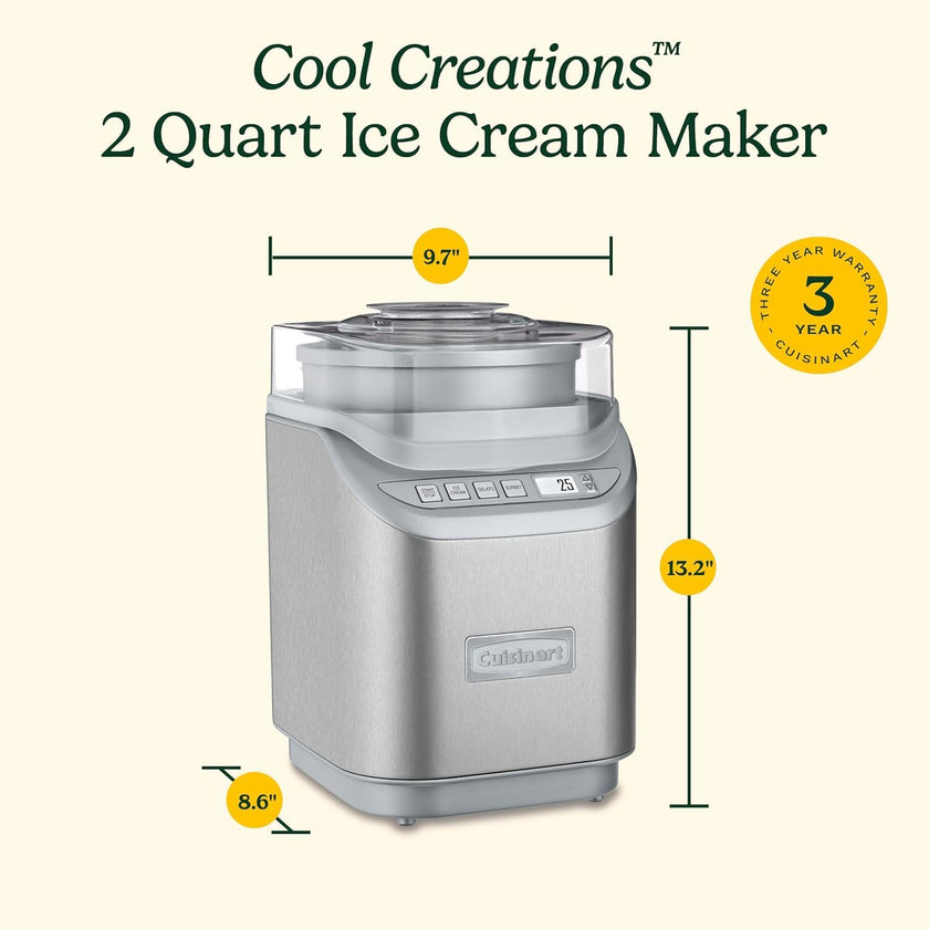Cuisinart Ice Cream Maker Machine w/Countdown Timer, Stainless Steel, 2 qt 🍁 All In One Marketplace Canada