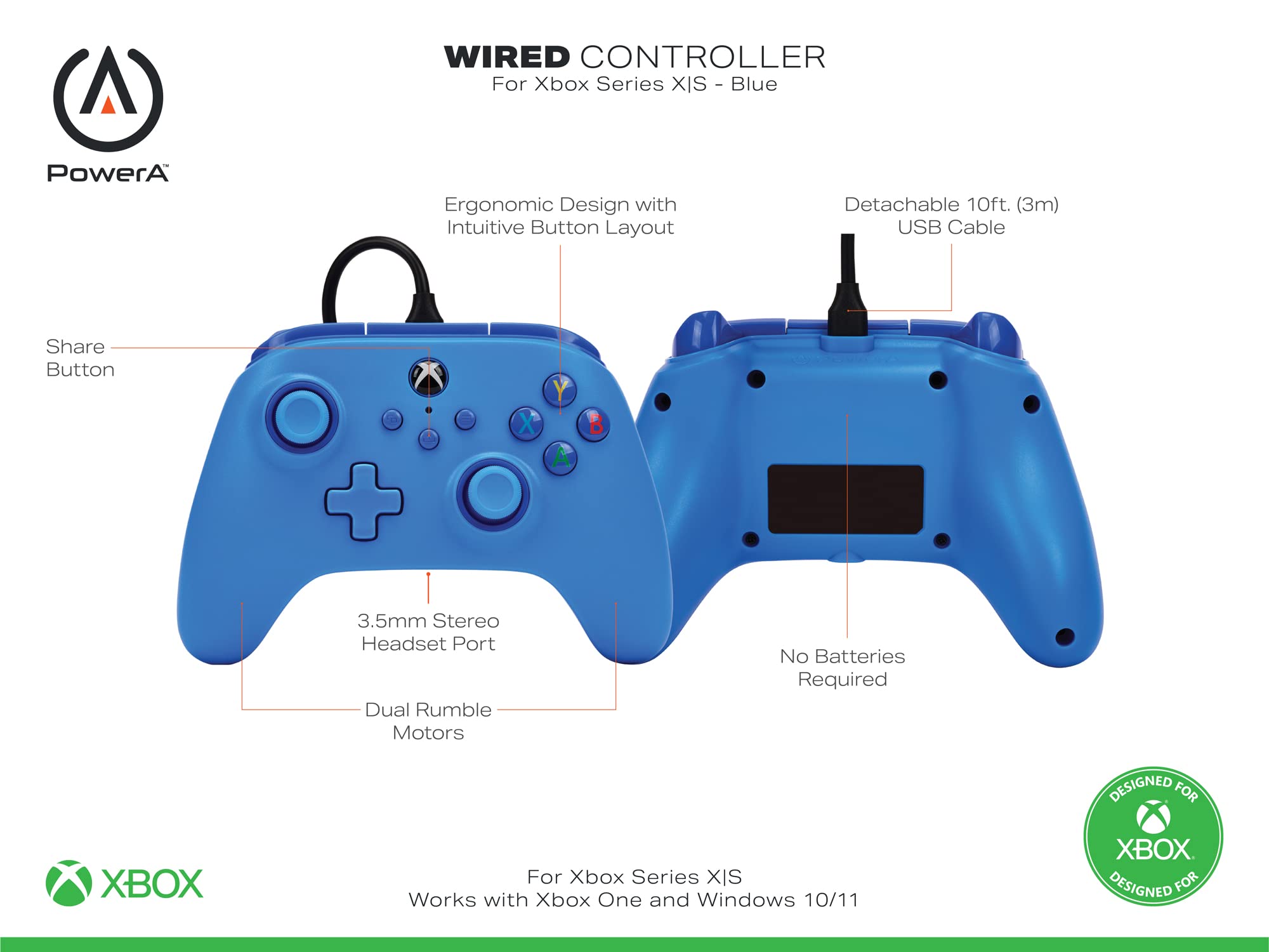 PowerA Wired Controller for Xbox Series X|S - Blue, gamepad, video game/gaming controller, works with Xbox One, Officially Licensed 🍁 All In One Marketplace Canada