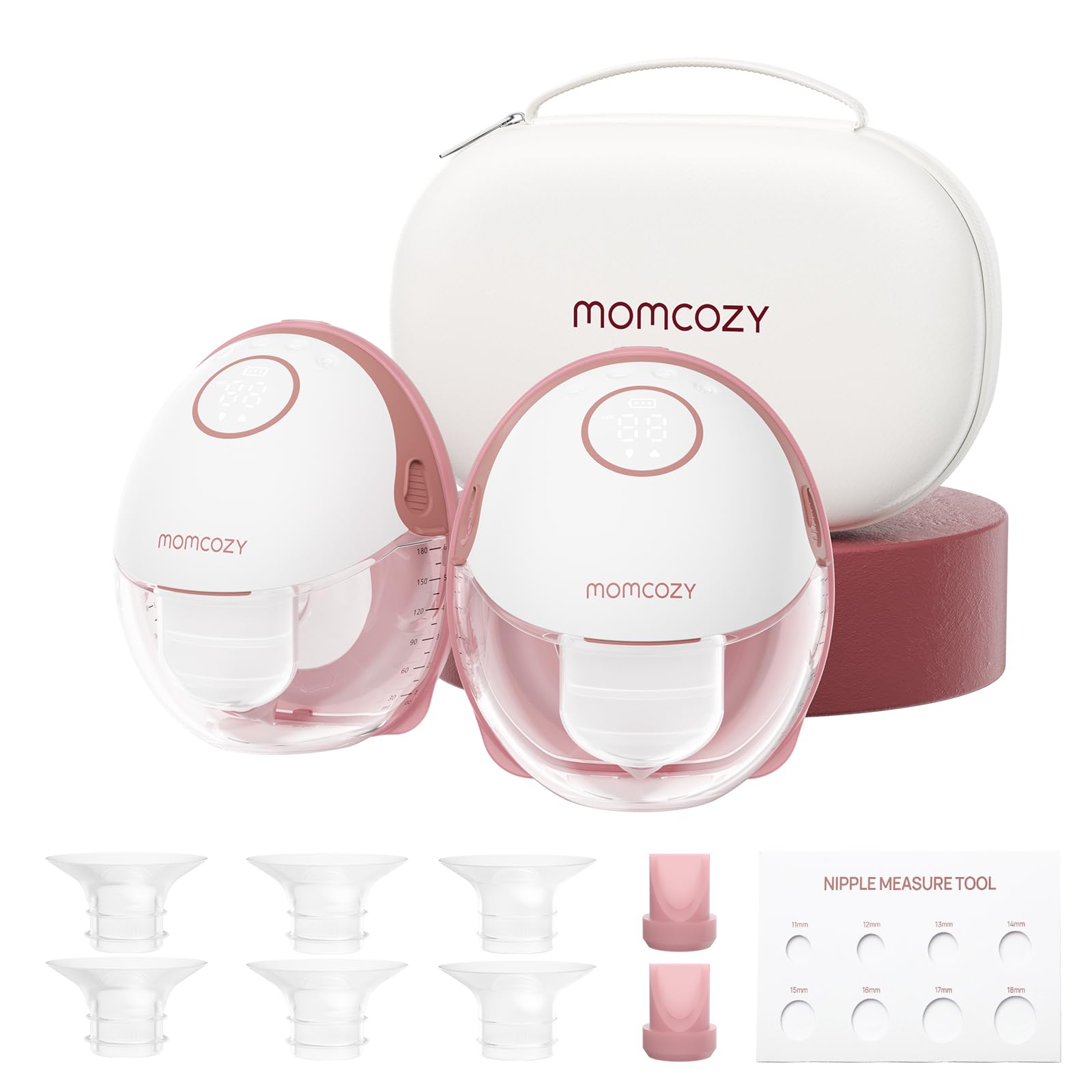 Momcozy Breast Pump Hands Free Mobile Style | M6, Wearable Breastfeeding Pump Ideal Rhythm for More Milk, DoubleFit Flange More Fit & Discreet with 3 Modes & 9 Levels, 24mm (Cozy Red, 2 Count) 🍁 All In One Marketplace Canada