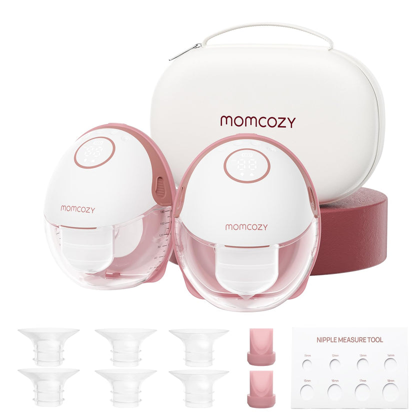 Momcozy Breast Pump Hands Free Mobile Style | M6, Wearable Breastfeeding Pump Ideal Rhythm for More Milk, DoubleFit Flange More Fit & Discreet with 3 Modes & 9 Levels, 24mm (Cozy Red, 2 Count) 🍁 All In One Marketplace Canada