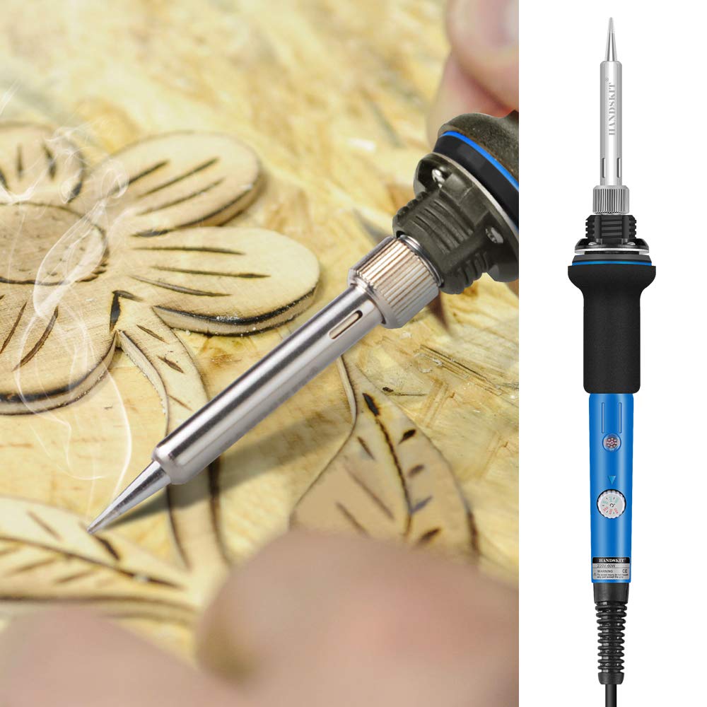 HANDSKIT Soldering Iron Kit, 60W Adjustable Temperature Welding Tool, 5pcs Soldering Iron Tip, Soldering Iron Stand, Desoldering Pump, Tweezers, Solder Wire, Carry Bag 🍁 All In One Marketplace Canada