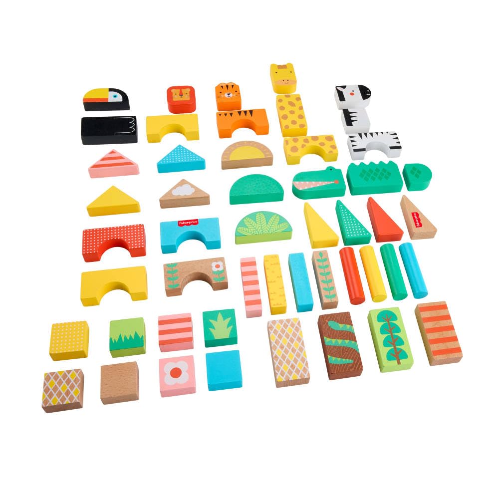 Fisher-Price Wood Toddler Toy Jungle Blocks, 50-Piece Wooden Animal Building Set for Preschool Pretend Play Kids Ages 2+ Years 🍁 All In One Marketplace Canada